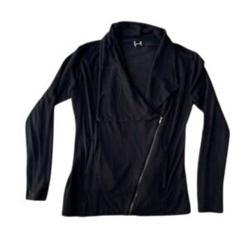 H By Bordeaux Women's Size Medium Asymmetrical Zip Jacket Black Knit Long Sleeve